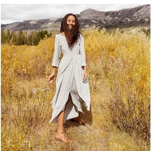 Christy Dawn Amelia Midi Dress 3/4 Sleeve Sage Ditsy Gray & White Size Small - Picture 2 of 14